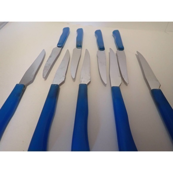 Vintage Rostfrei Blue plastic Lucite‎ maybe Handle  9 Steak Knives - Picture 8 of 9